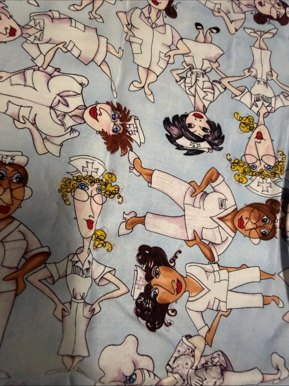 Loralie Nifty Nurses Print Fabric Standard Pillowcase Set Preowned